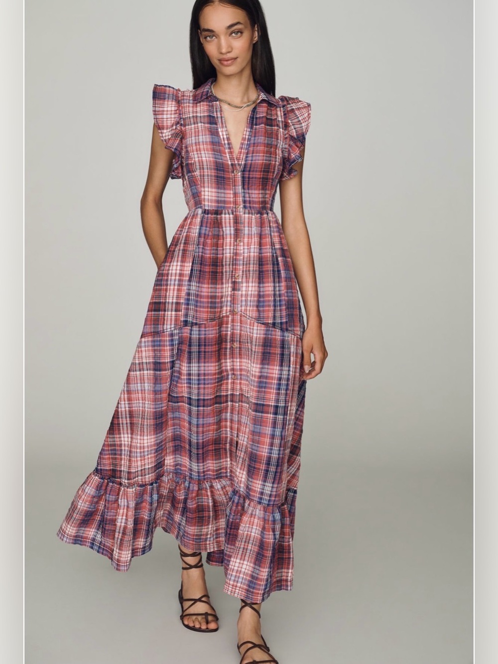 NWT Anthropologie Pilcro Button Front Plaid Maxi Dress Medium